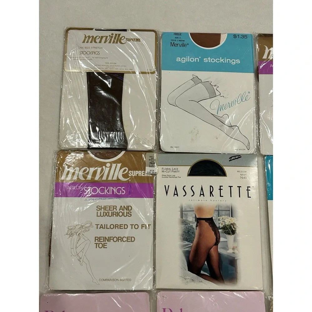 VTG Pantyhose Merville‎ Tights Lot of 11 Various Colors & Sizes